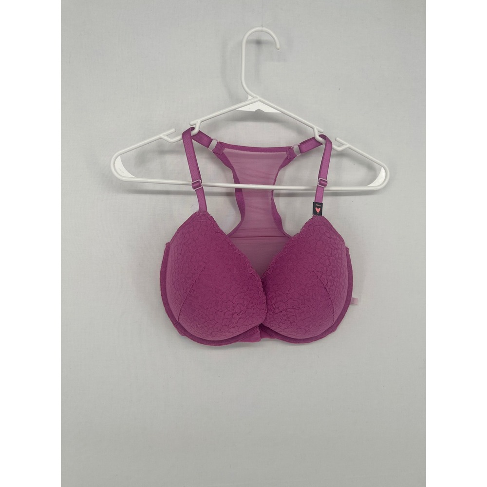 Victoria's Secret Lace Front Close Push-Up Bra Racerback Purple 34DDD